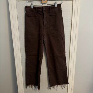 Just Black Denim Chocolate Brown Wide Leg Crop Jeans with Frayed Hem
